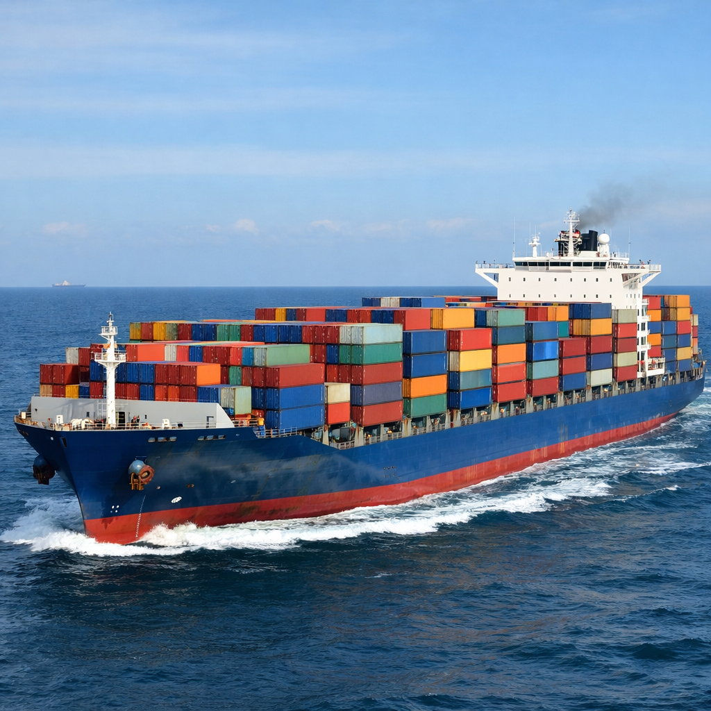Create an image of a container ship sailing on the sea carrying cargo