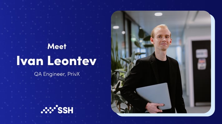 Ivan Leontev holding a laptop at SSH's office 