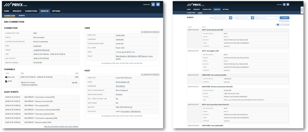 PrivX Connection Summary and Event Log