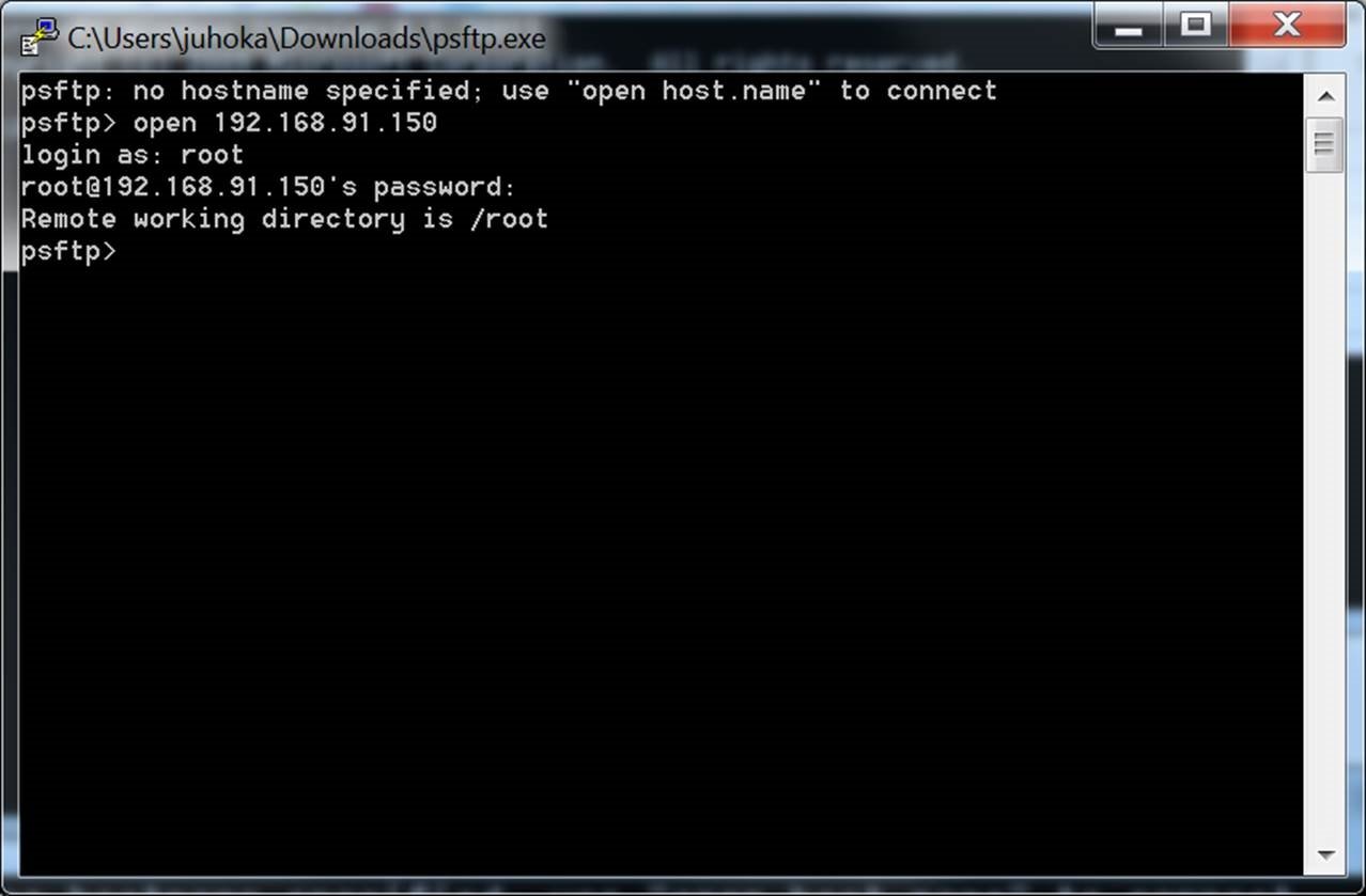 Putty window with SFTP client in Windows Terminal