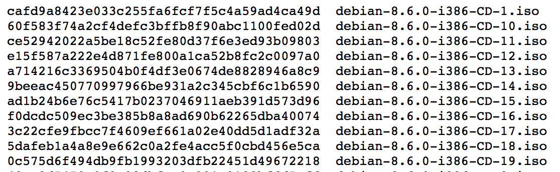 SHA-1 SUMS DE CHECKS DE ISO LINUX