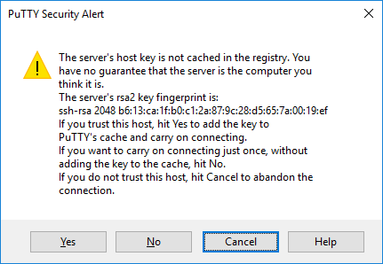 Security Alert Dialog about unknown server host key