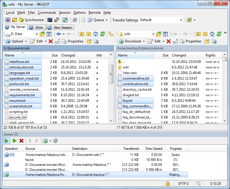 WinSCP commander for downloading and uploading files